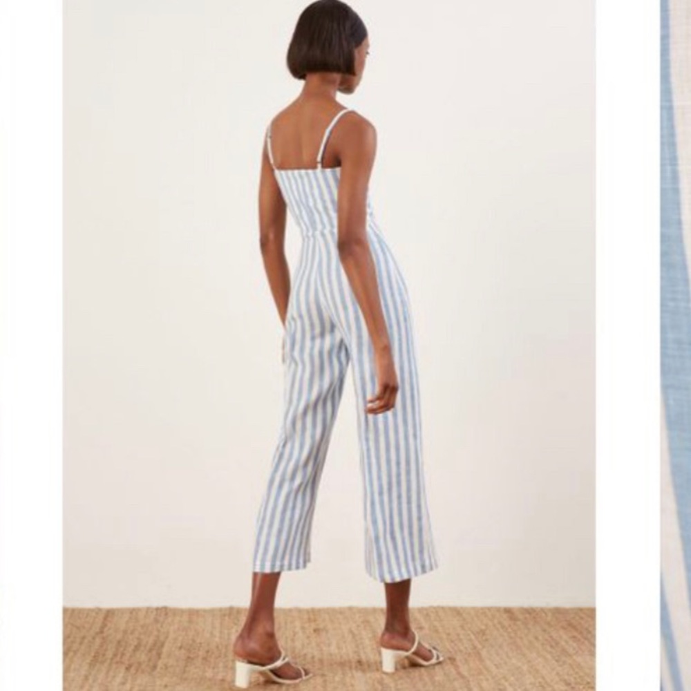 Reformation Blue and White Striped Linen Jumpsuit - Picture 3 of 10